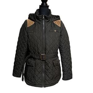 Krush Green Quilted Corduroy Accent Belted Winter Jacket Coat Women's XL0